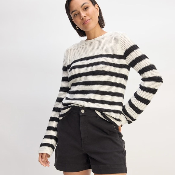 Everlane The Organic Cotton Open-Stitch Crew neck striped pullover sweater, sz L - Picture 6 of 13